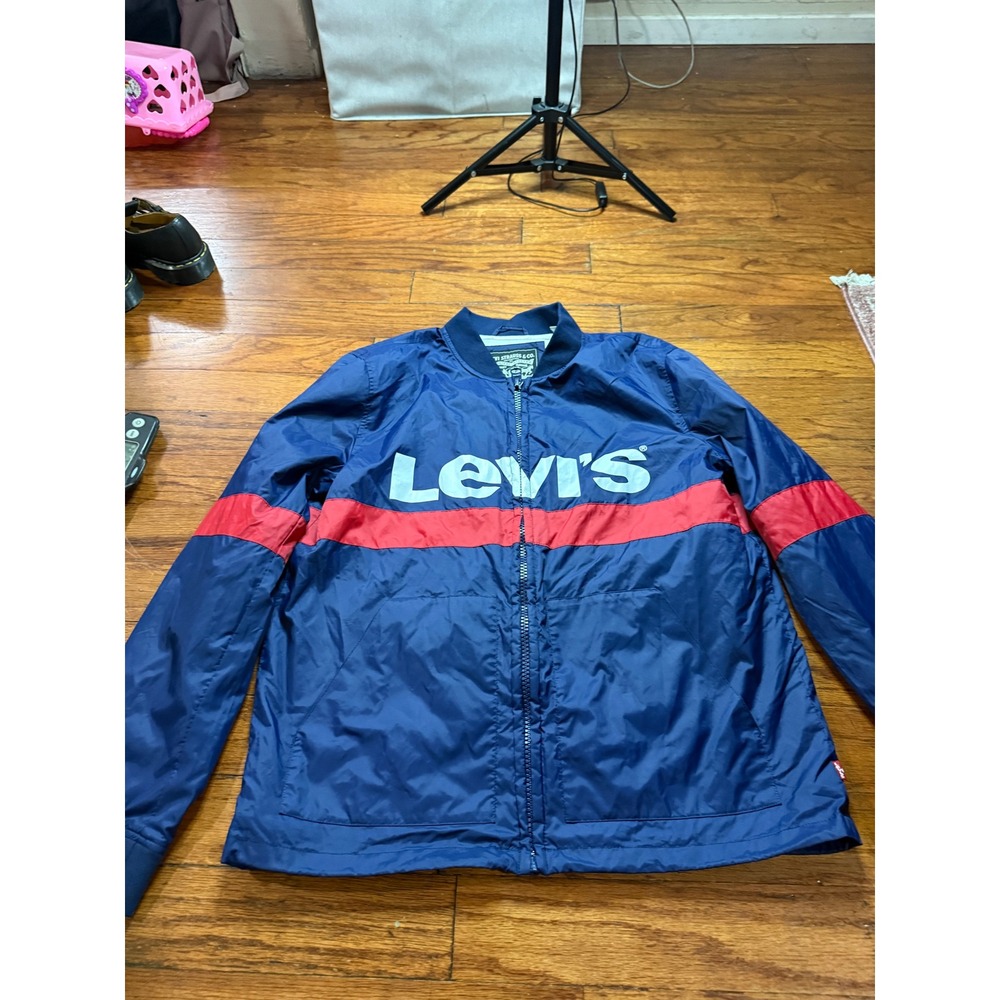 Levis Mens Navy Blue Red Colorblock Full Zip Windbreaker Jacket Size M